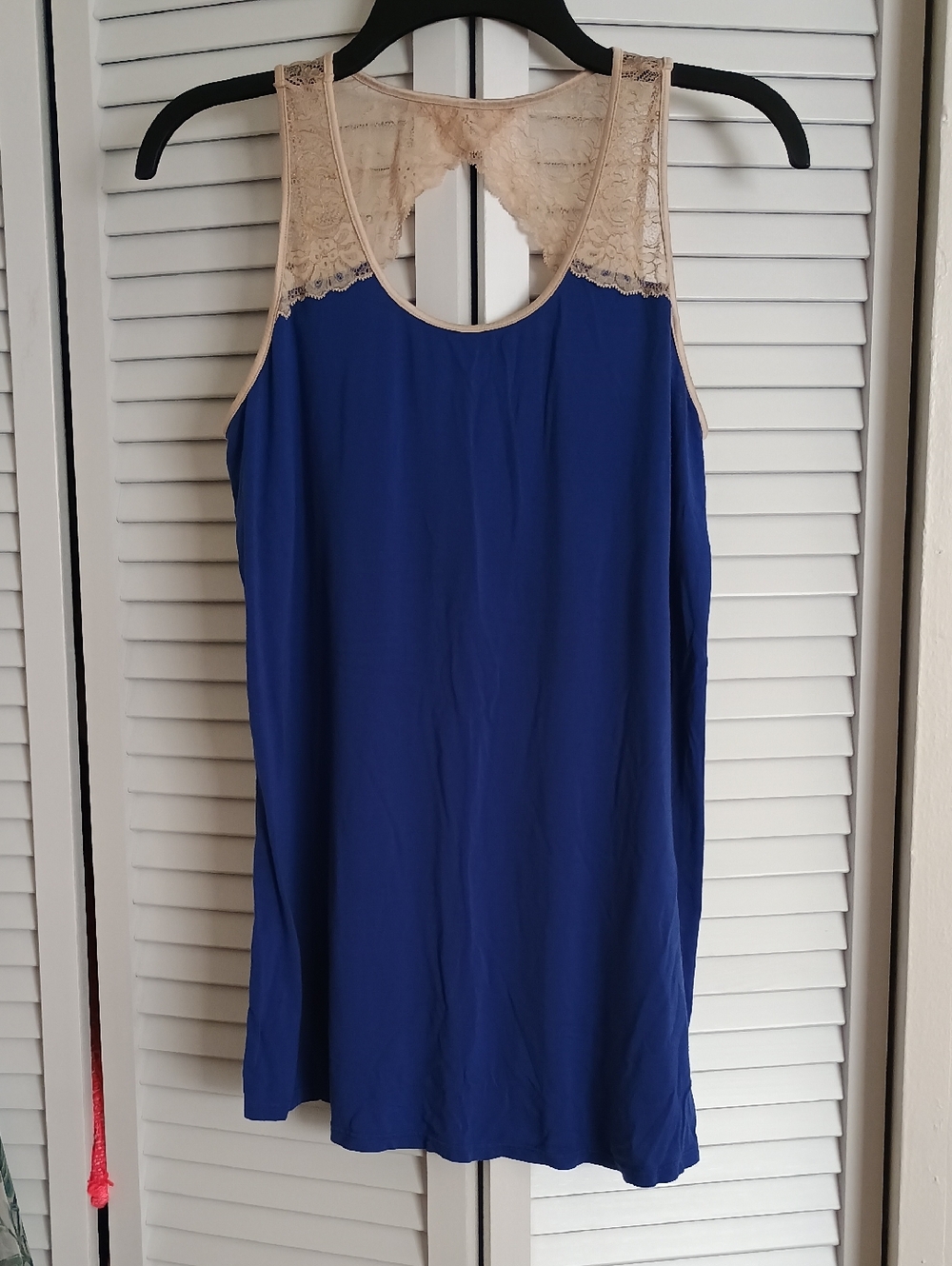 Soma Royal Blue Tank with Beige Lace Trim